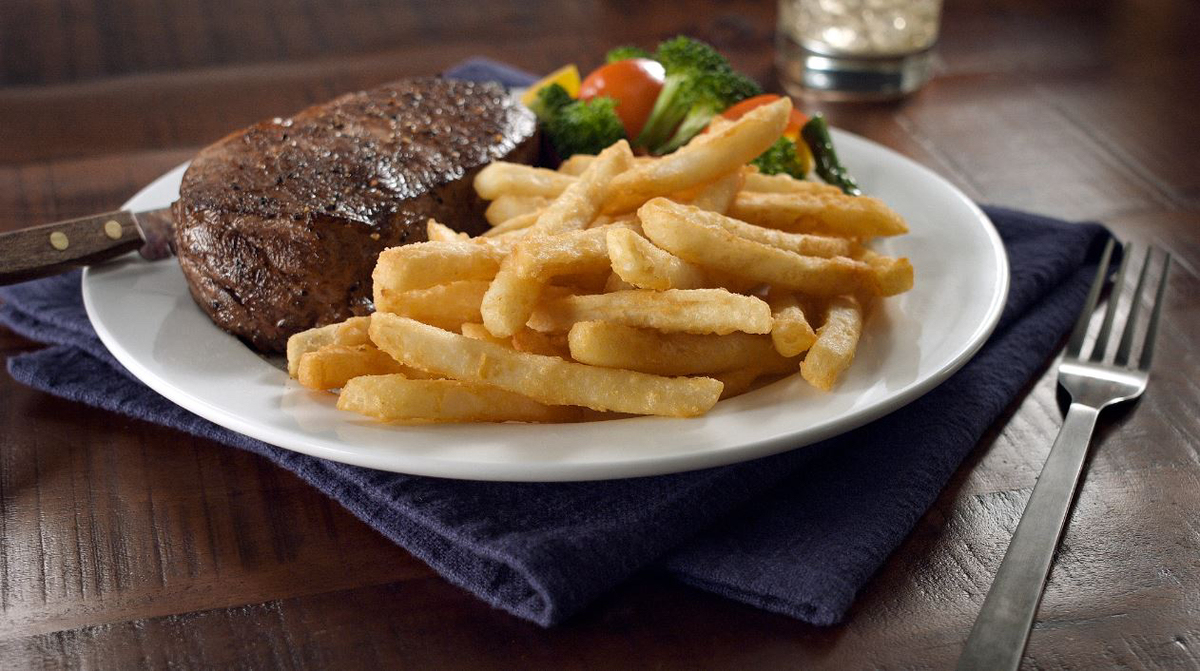 Cavendish clear coat fries with steak and veggies